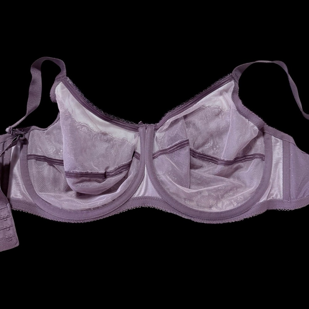 Wacoal 855186 34G Semi Sheer Purple & Metallic Underwire Bra Bow & Rhinestones - Picture 3 of 5